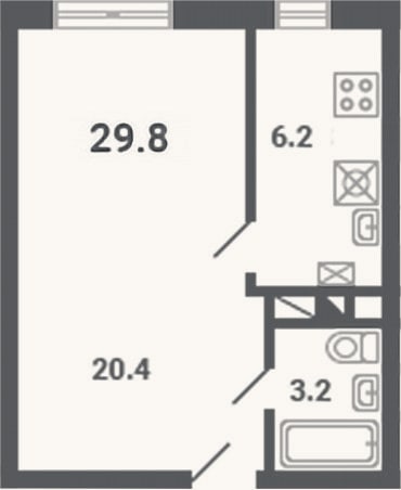 Планировка: Студия, 29,8 м²