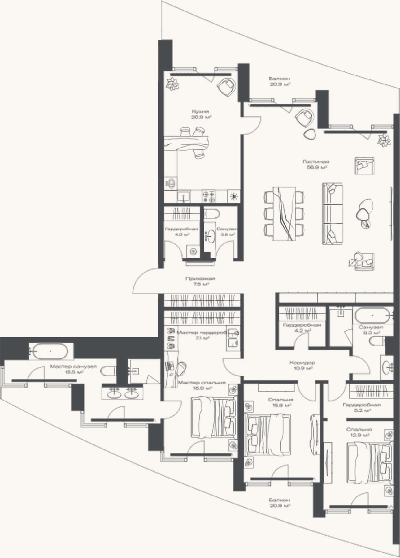 Планировка: 4+ к, 189,1 м²