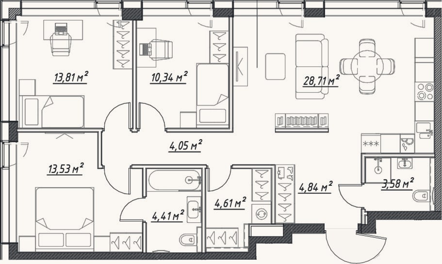 Планировка: 4+ к, 87,8 м²