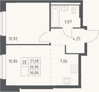 Планировка: 2-к, 36,9 м²