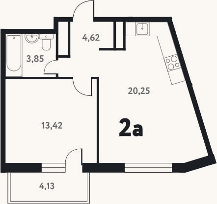 Планировка: 2-к, 42,3 м²
