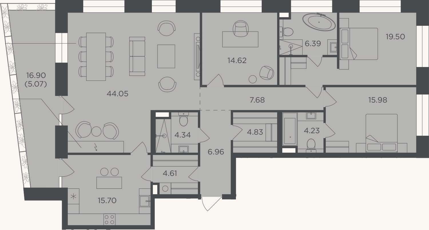 Планировка: 4+ к, 148,9 м²