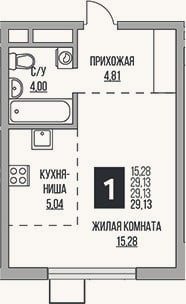Планировка: Студия, 29,1 м²