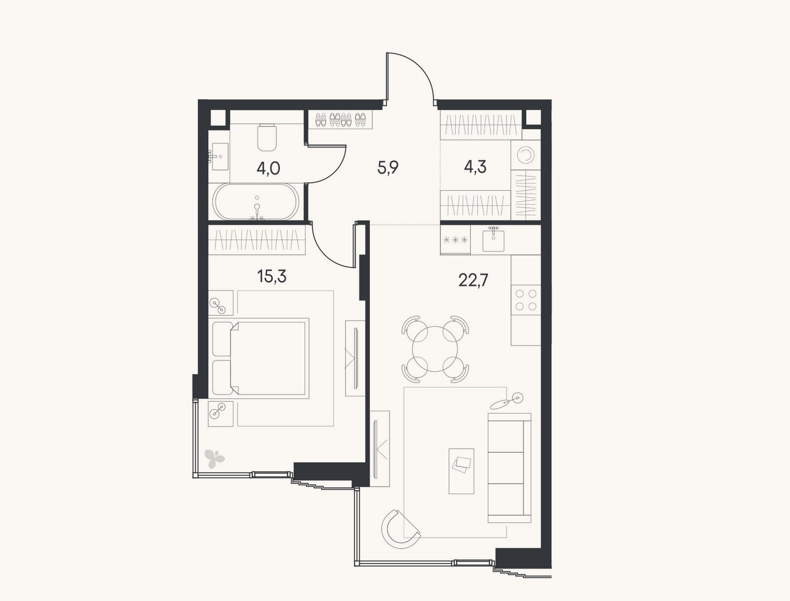 Планировка: 2-к, 52,2 м²