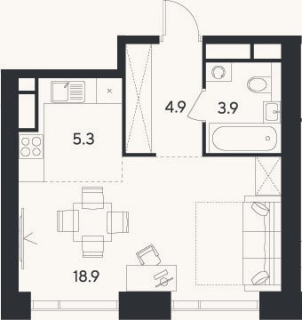 Планировка: Студия, 33 м²