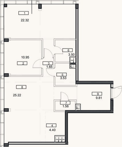 Планировка: 3-к, 82,9 м²