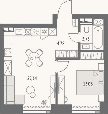 Планировка: 2-к, 44,7 м²