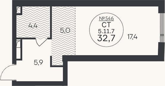 Планировка: Студия, 32,7 м²