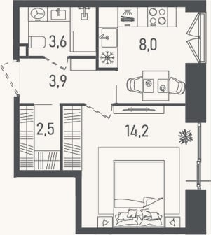 Планировка: 1-к, 32,2 м²