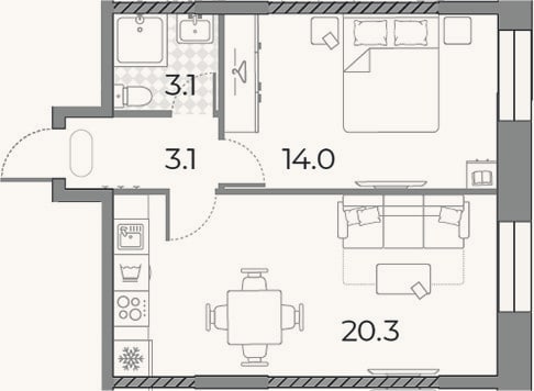Планировка: 2-к, 40,5 м²