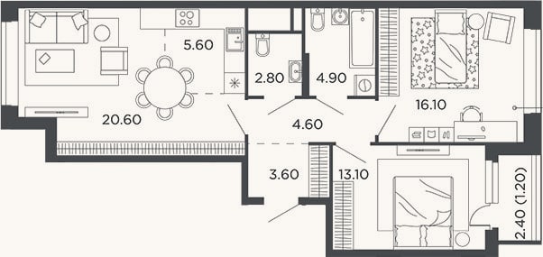 Планировка: 3-к, 71,3 м²
