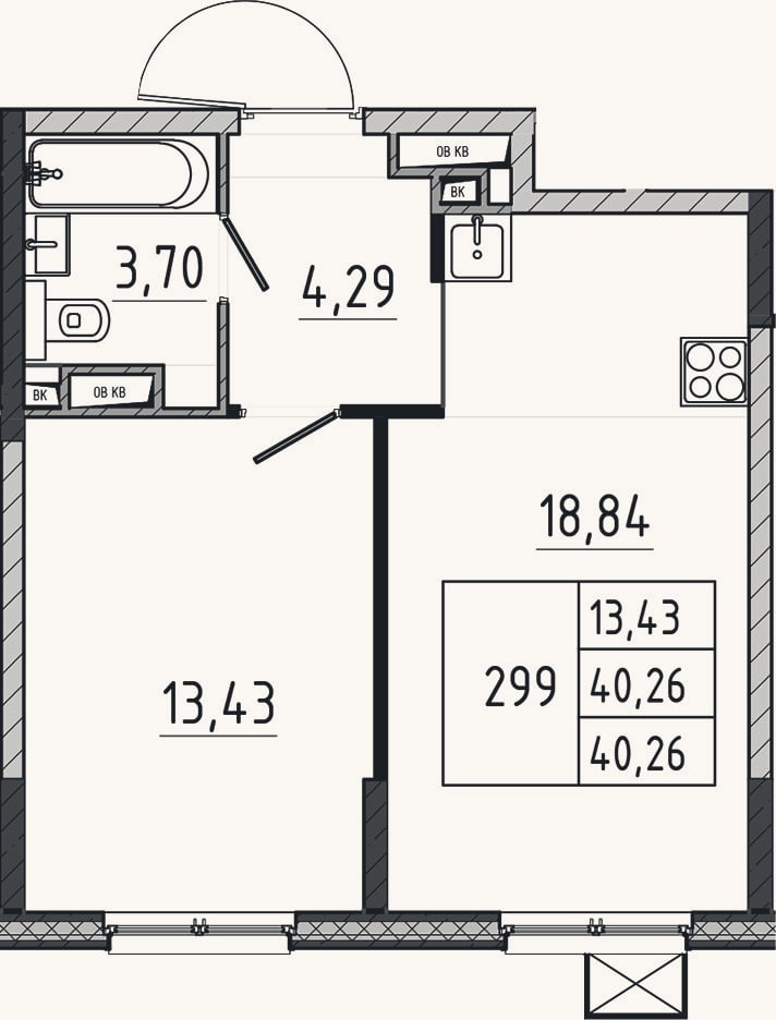 Планировка: 2-к, 40,3 м²