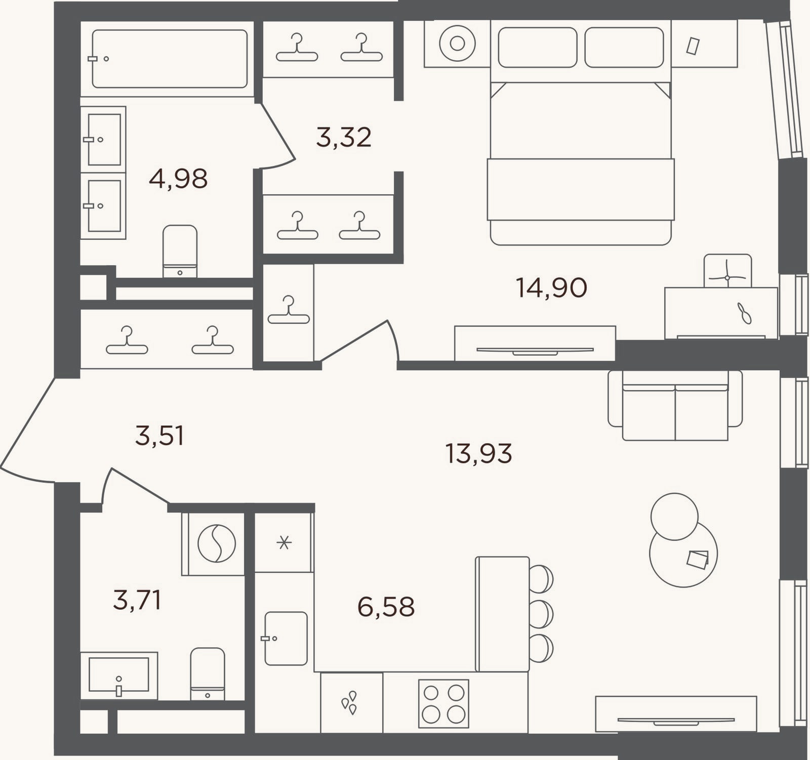 Планировка: 2-к, 50,9 м²