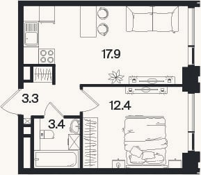 Планировка: 2-к, 37 м²