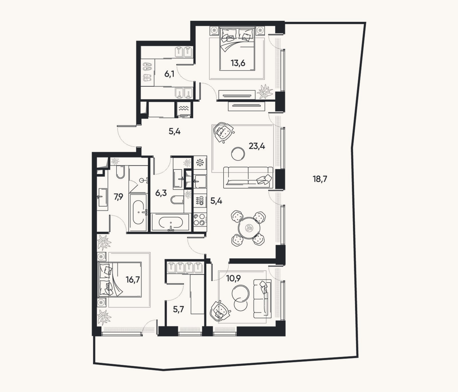 Планировка: 4+ к, 96,7 м²