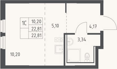 Планировка: Студия, 22,8 м²