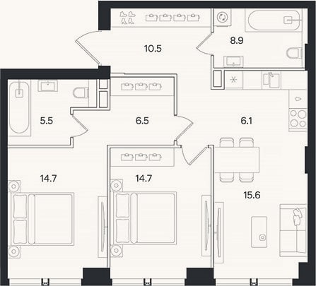 Планировка: 3-к, 80,1 м²