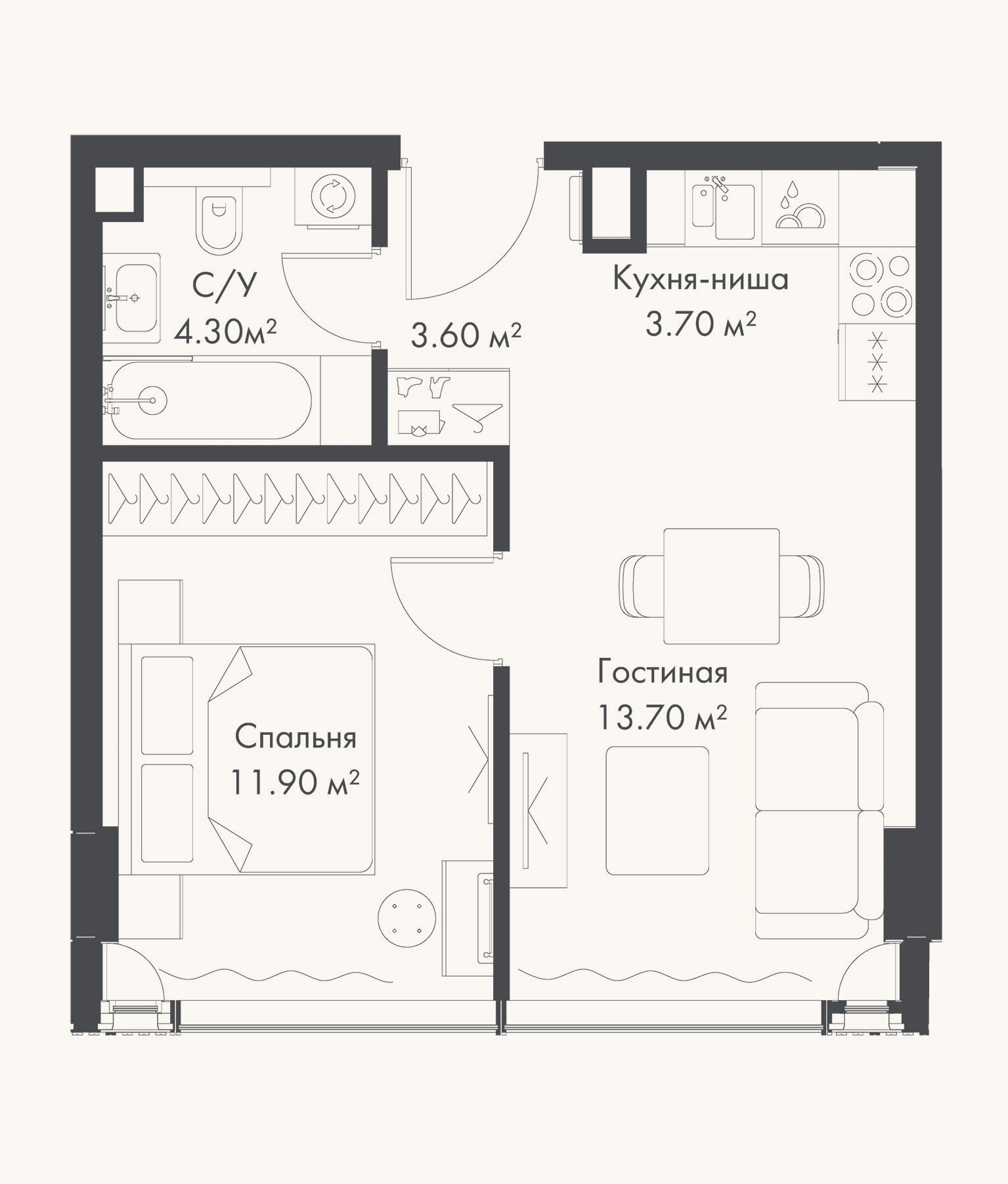 Планировка: 2-к, 37,2 м²