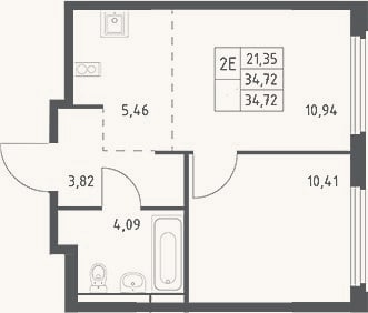 Планировка: 2-к, 34,7 м²