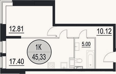 Планировка: 2-к, 45,3 м²