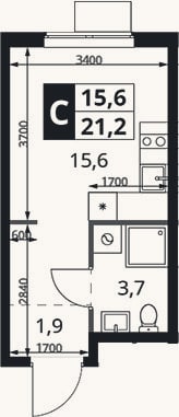 Планировка: Студия, 21,2 м²