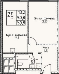 Планировка: 2-к, 50,8 м²
