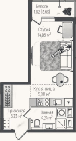 Планировка: Студия, 29,6 м²