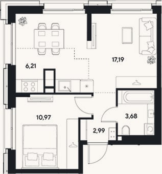Планировка: 2-к, 41 м²
