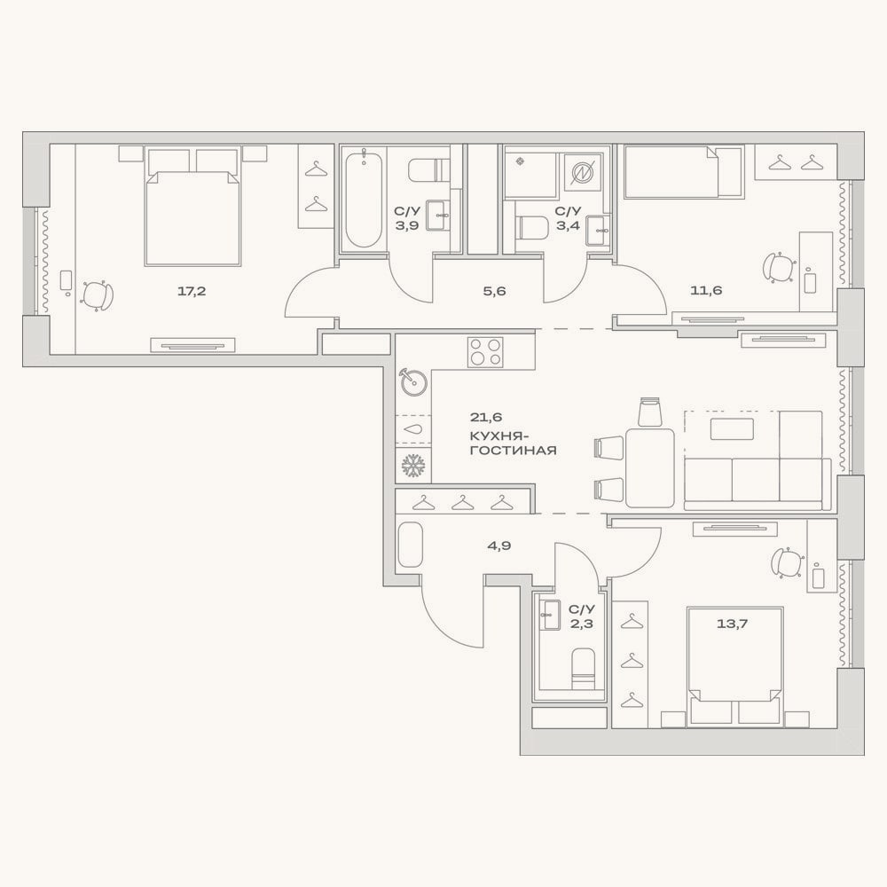 Планировка: 4+ к, 82,9 м²