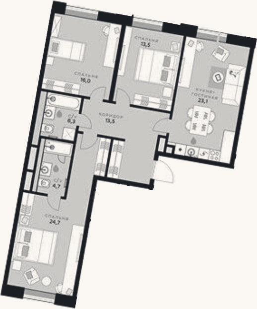 Планировка: 4+ к, 101,8 м²