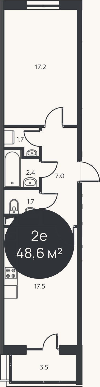 Планировка: 2-к, 47,5 м²