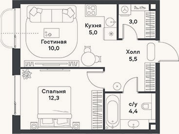 Планировка: 2-к, 40,2 м²