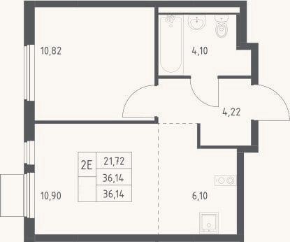 Планировка: 2-к, 36,1 м²