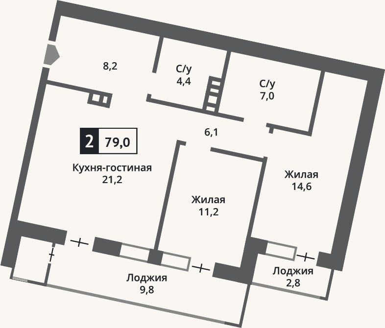 Планировка: 3-к, 72,5 м²