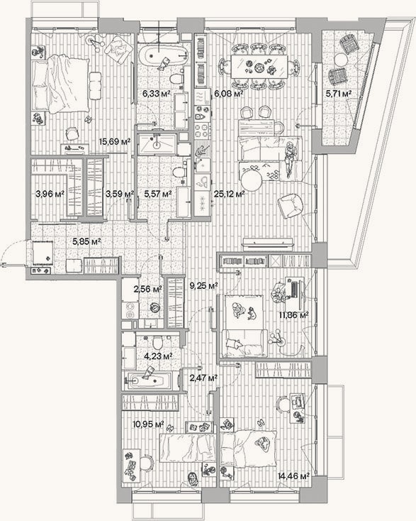 Планировка: 4+ к, 129,1 м²