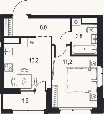 Планировка: 1-к, 31,2 м²