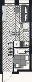 Планировка: Студия, 18,8 м²