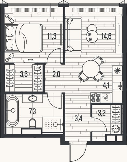 Планировка: 2-к, 49,8 м²