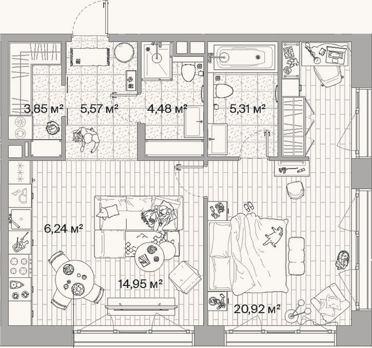 Планировка: 2-к, 61,3 м²