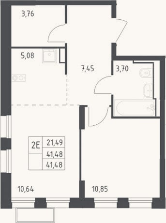 Планировка: 2-к, 41,5 м²