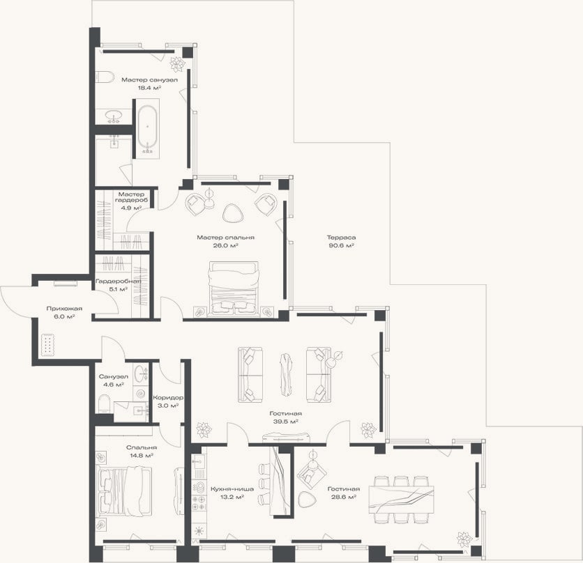 Планировка: 3-к, 164,1 м²