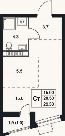 Планировка: Студия, 28,5 м²