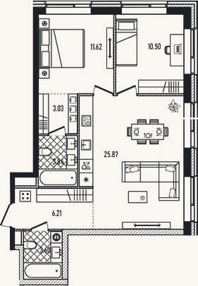 Планировка: 3-к, 64,7 м²