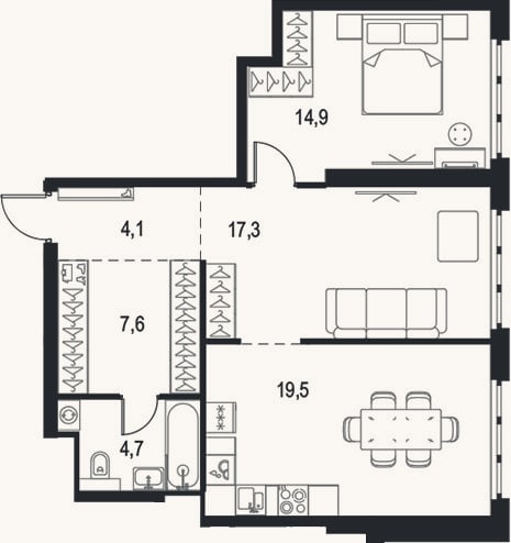 Планировка: 3-к, 68,1 м²