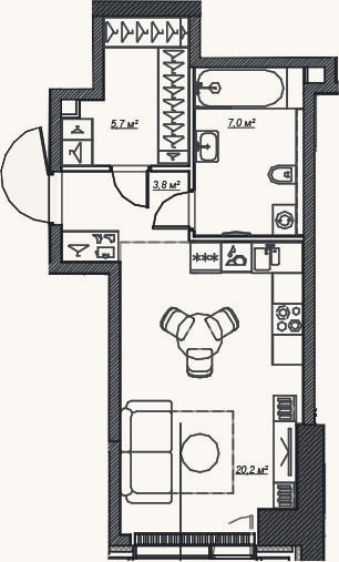 Планировка: Студия, 36,7 м²