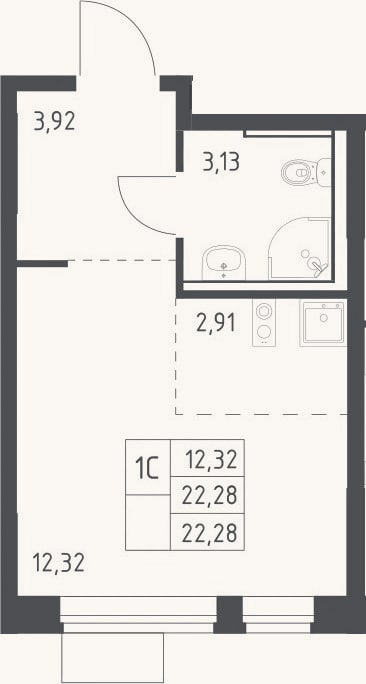 Планировка: Студия, 22,3 м²
