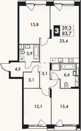 Планировка: 4+ к, 83,7 м²