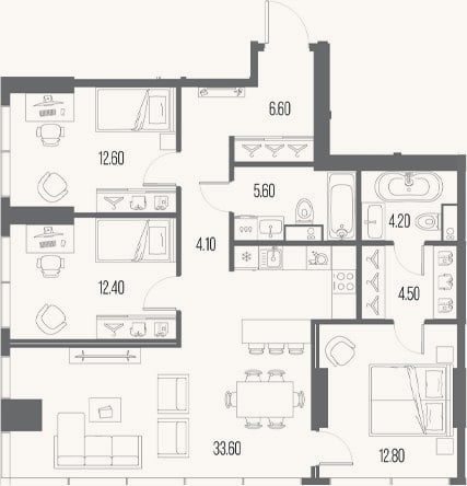 Планировка: 3-к, 96,4 м²