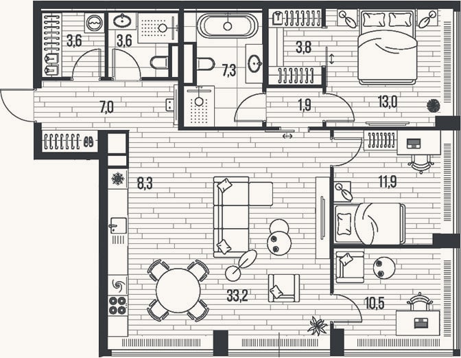 Планировка: 4+ к, 104,1 м²