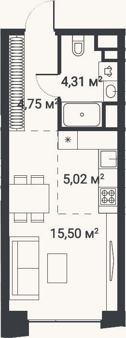 Планировка: Студия, 29,5 м²